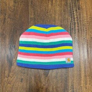 Carhartt Hat Beanie Knit Youth One Size Multicolor Rainbow Striped Fleece Lined